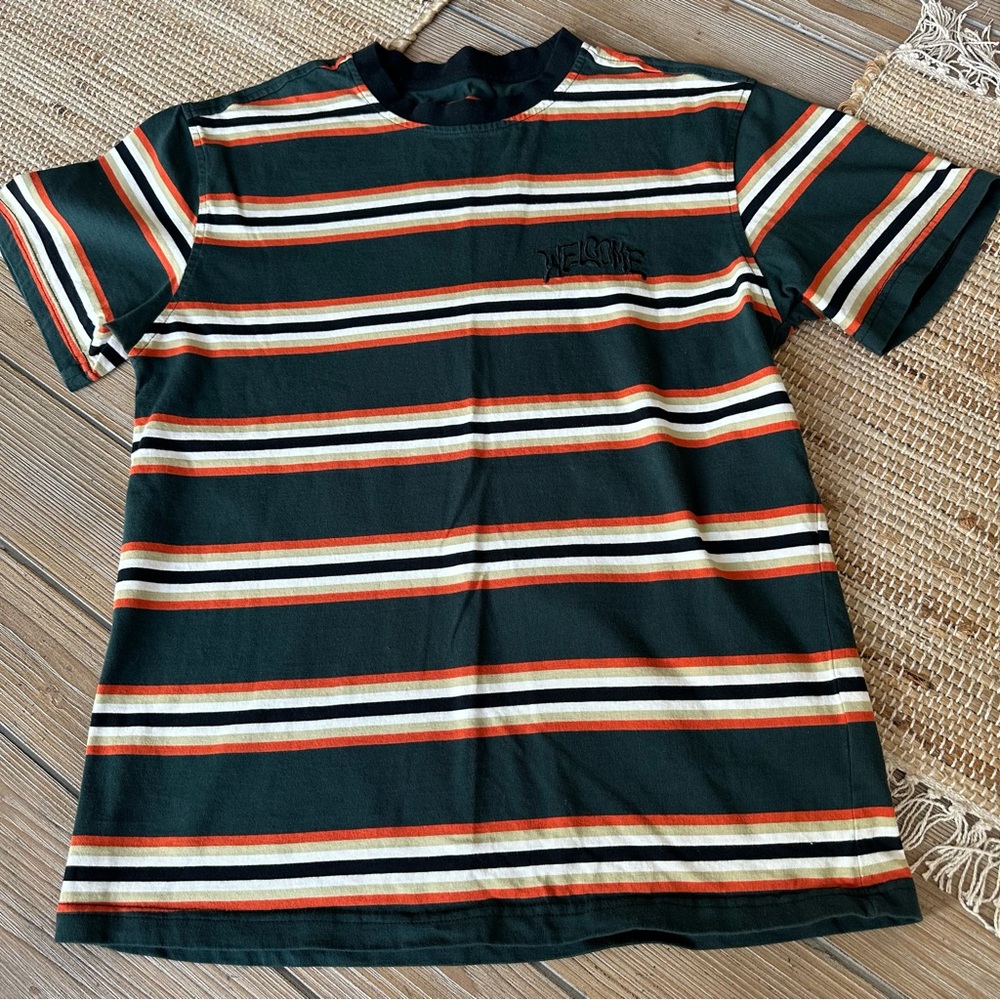Welcome Skateboards Dark Green Striped Shirt - Size Small